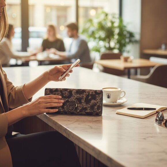 ALDO Leopard Print Chain Shoulder Clutch Bag Black Gray Animal Print Purse - Picture 2 of 12